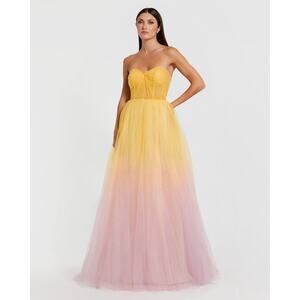 Mac Duggal 37005 Yellow and Pink Strapless Corset Ombre Tulle Ballgown Sz 4 NWOT